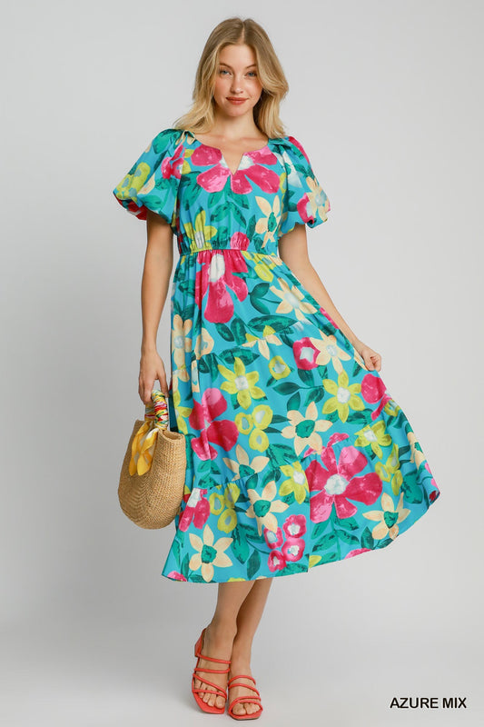 Bold Bloom Tiered Midi Dress