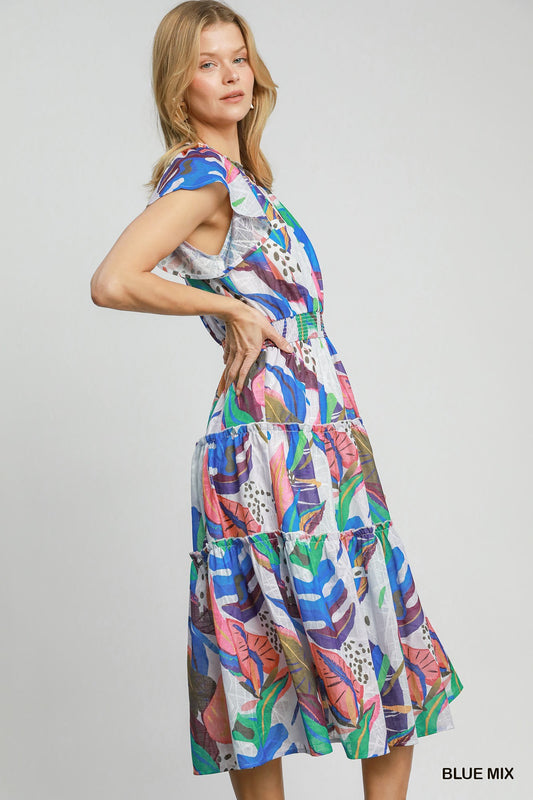 Tropical Ruffle Tiered Midi Dress