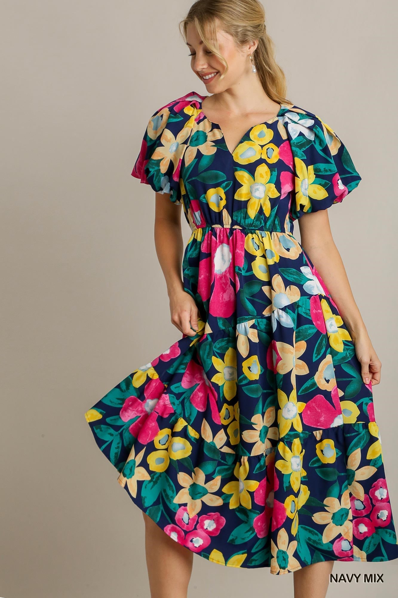 Bold Bloom Tiered Midi Dress
