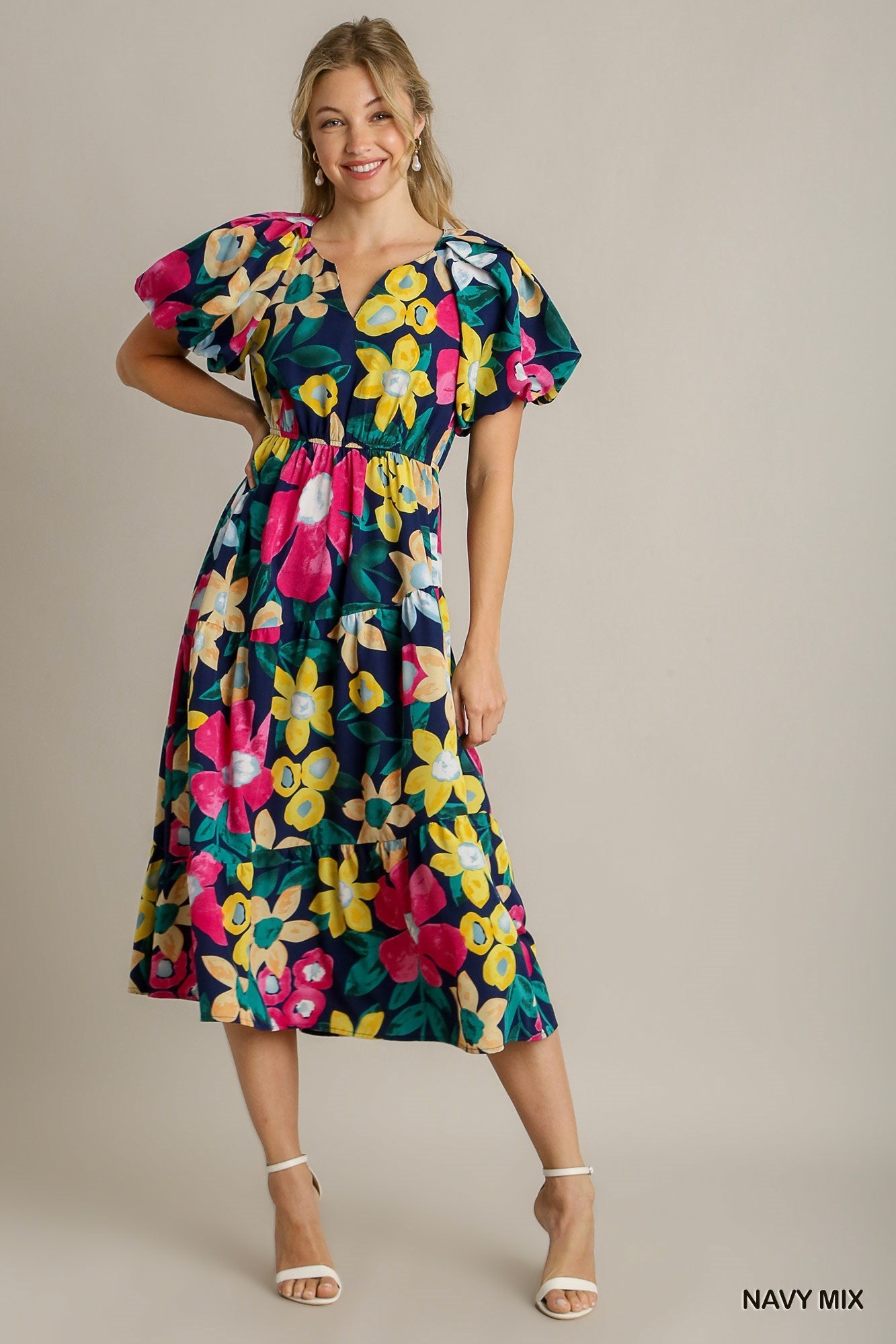 Bold Bloom Tiered Midi Dress