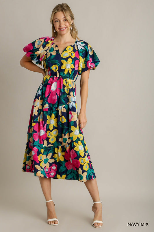 Bold Bloom Tiered Midi Dress
