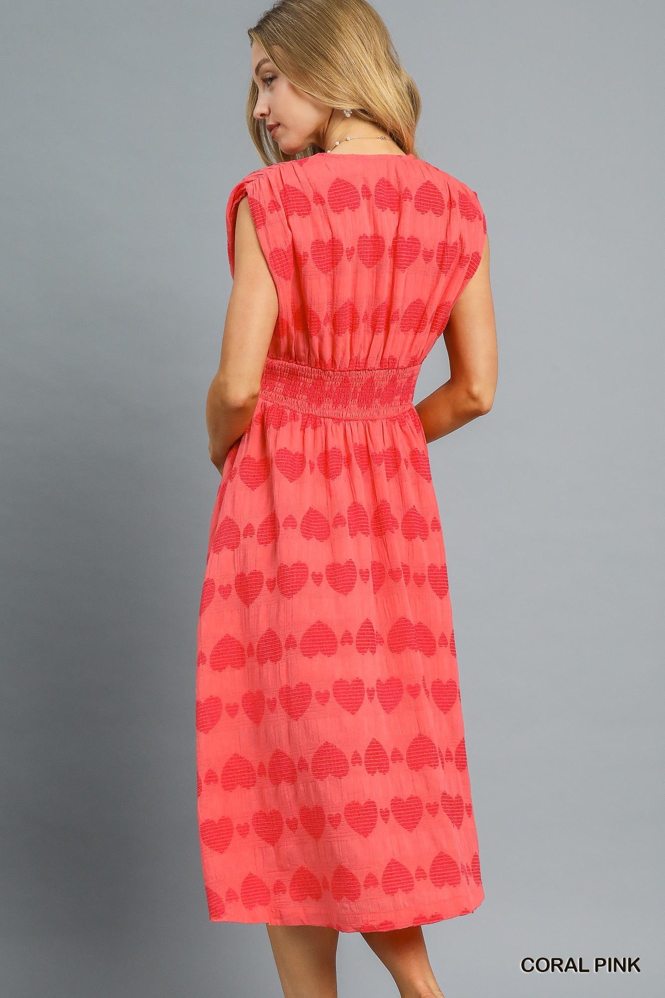 Smocked Waist Heart Print Midi Dress