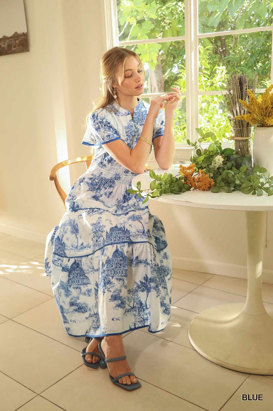 Scenic Toile Smocked Waist Maxi Dress