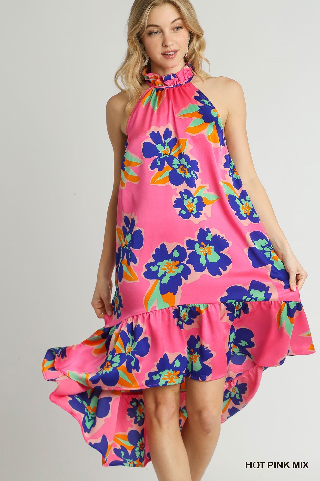 Floral Print Sleeveless Halter Neck Midi Dress