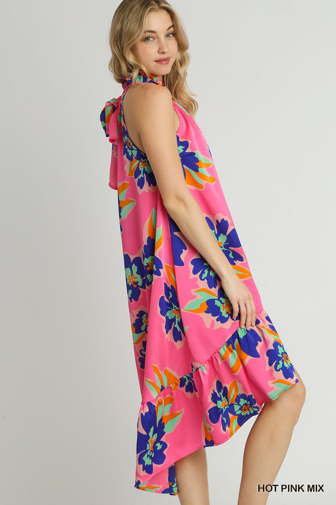 Floral Print Sleeveless Halter Neck Midi Dress