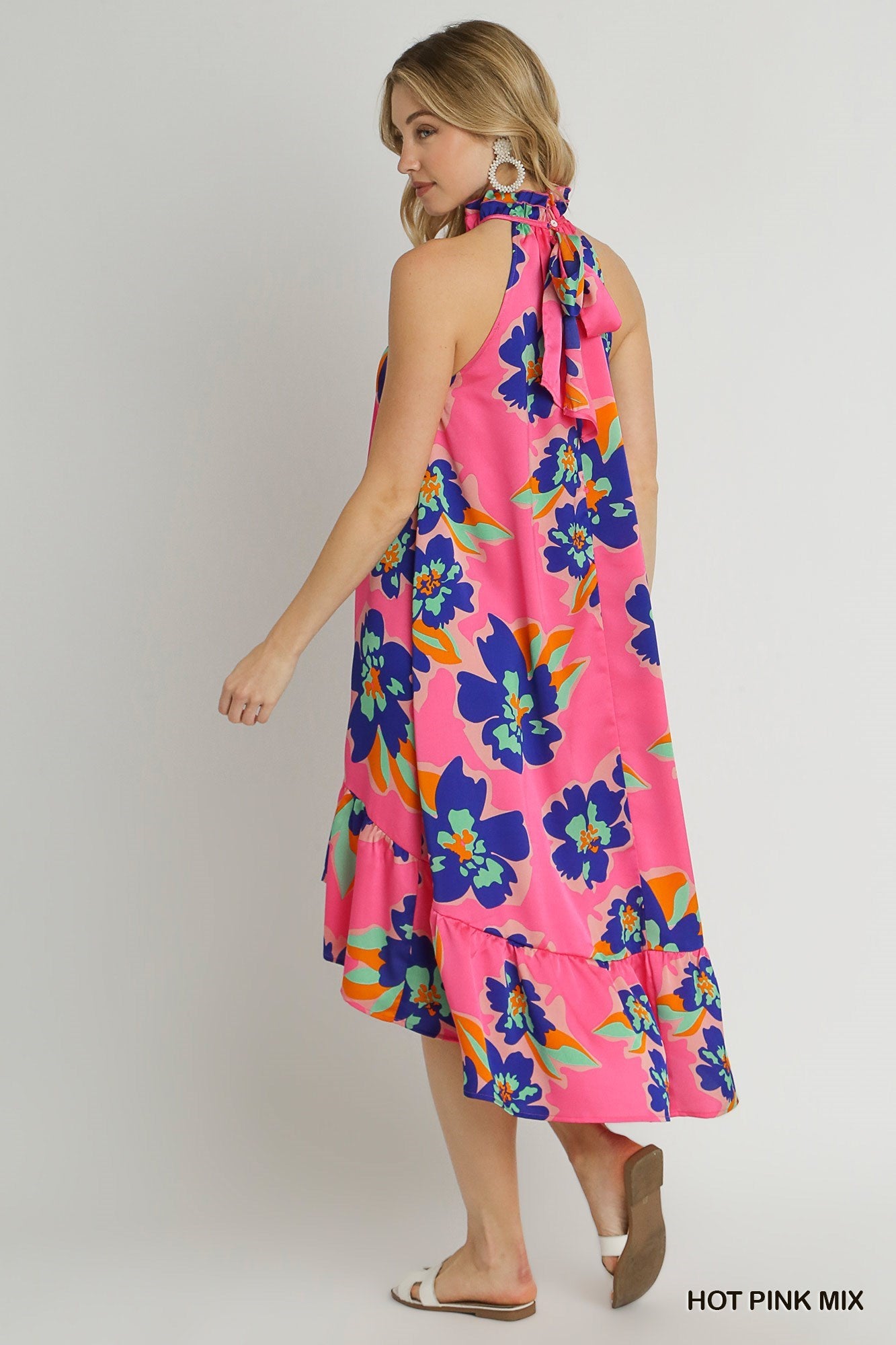 Floral Print Sleeveless Halter Neck Midi Dress