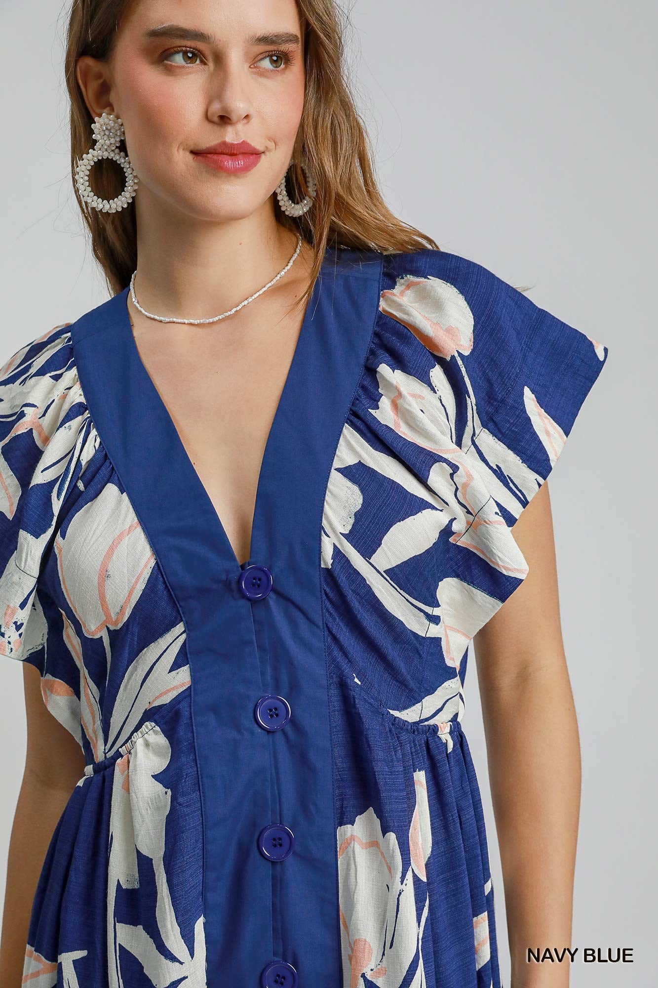 Botanical Bloom Button-Front Midi Dress
