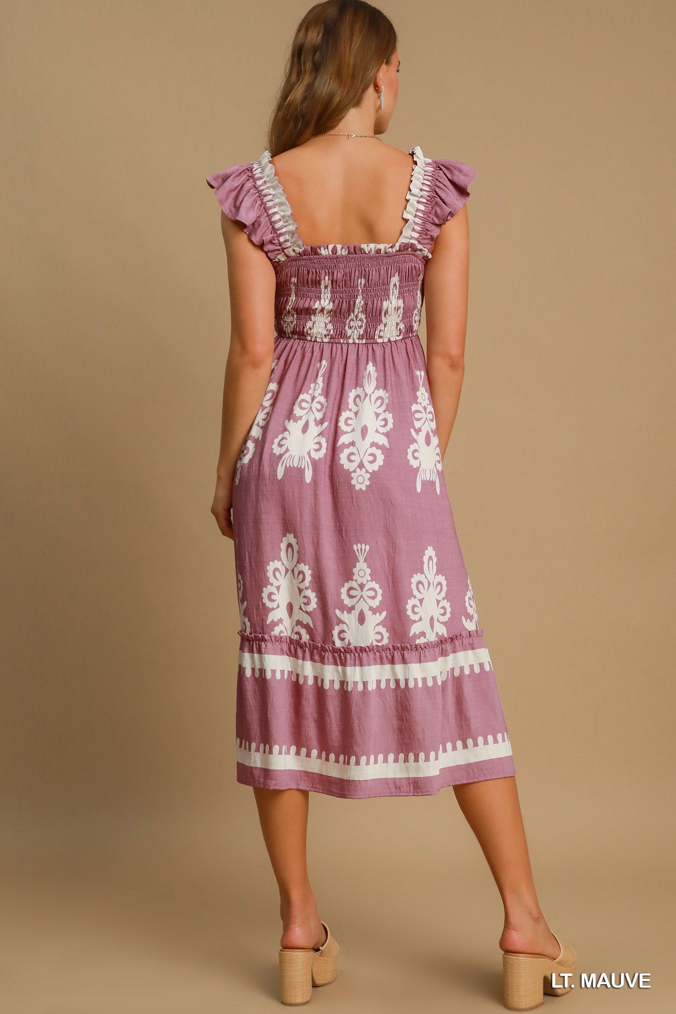 Boho Embroidered Smocked Midi Dress