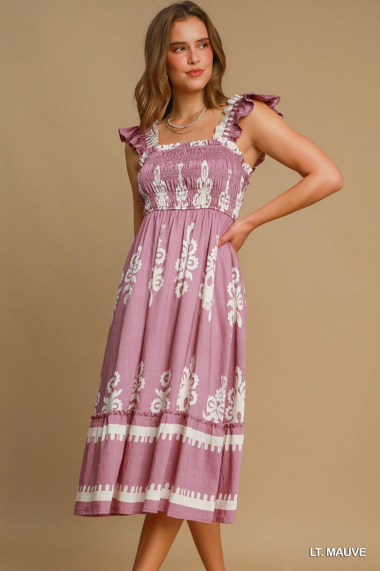 Boho Embroidered Smocked Midi Dress