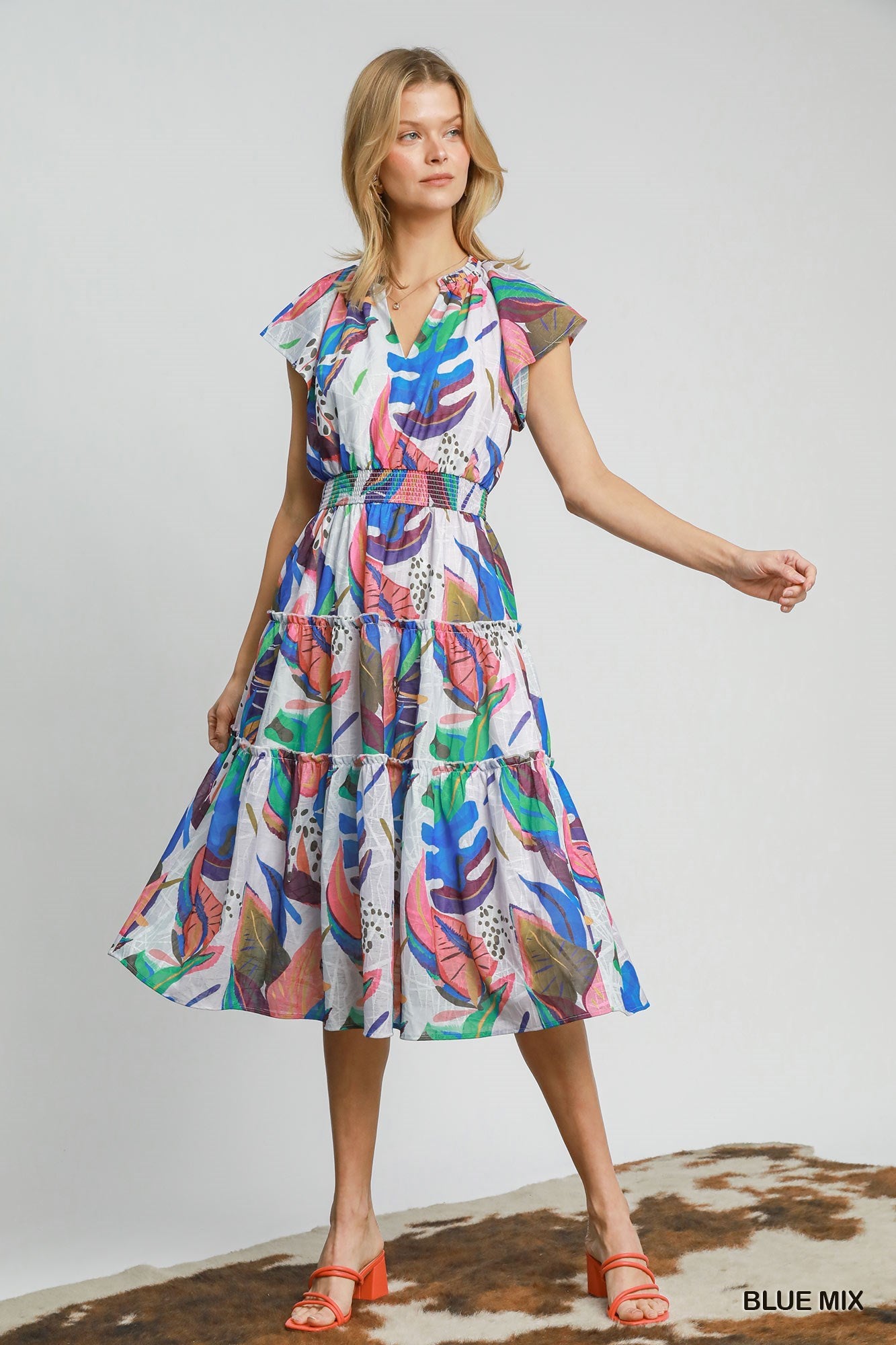 Tropical Ruffle Tiered Midi Dress