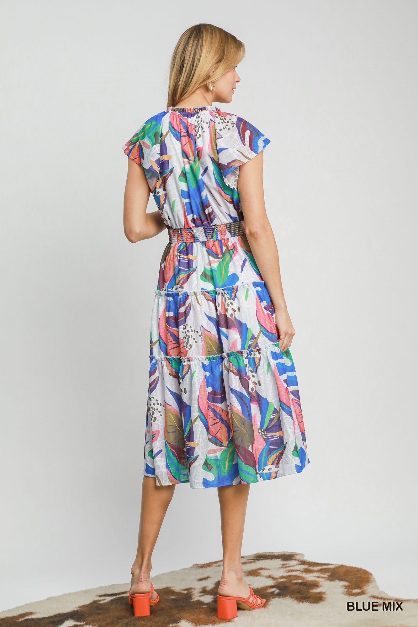 Tropical Ruffle Tiered Midi Dress