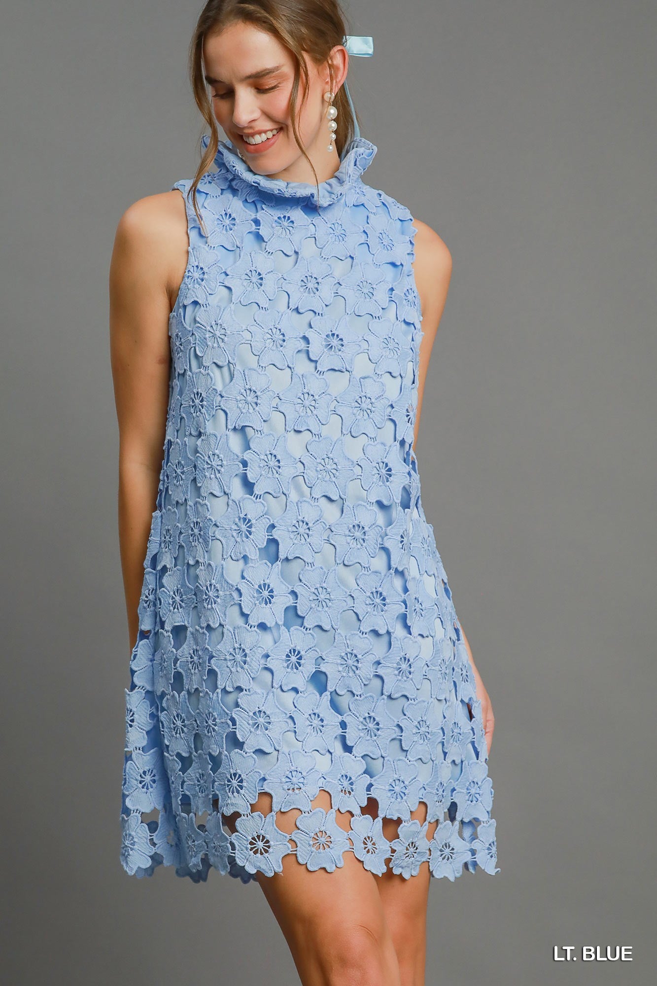 3D Floral Lace Mock Neck Dress
