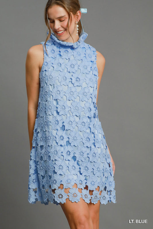 3D Floral Lace Mock Neck Dress