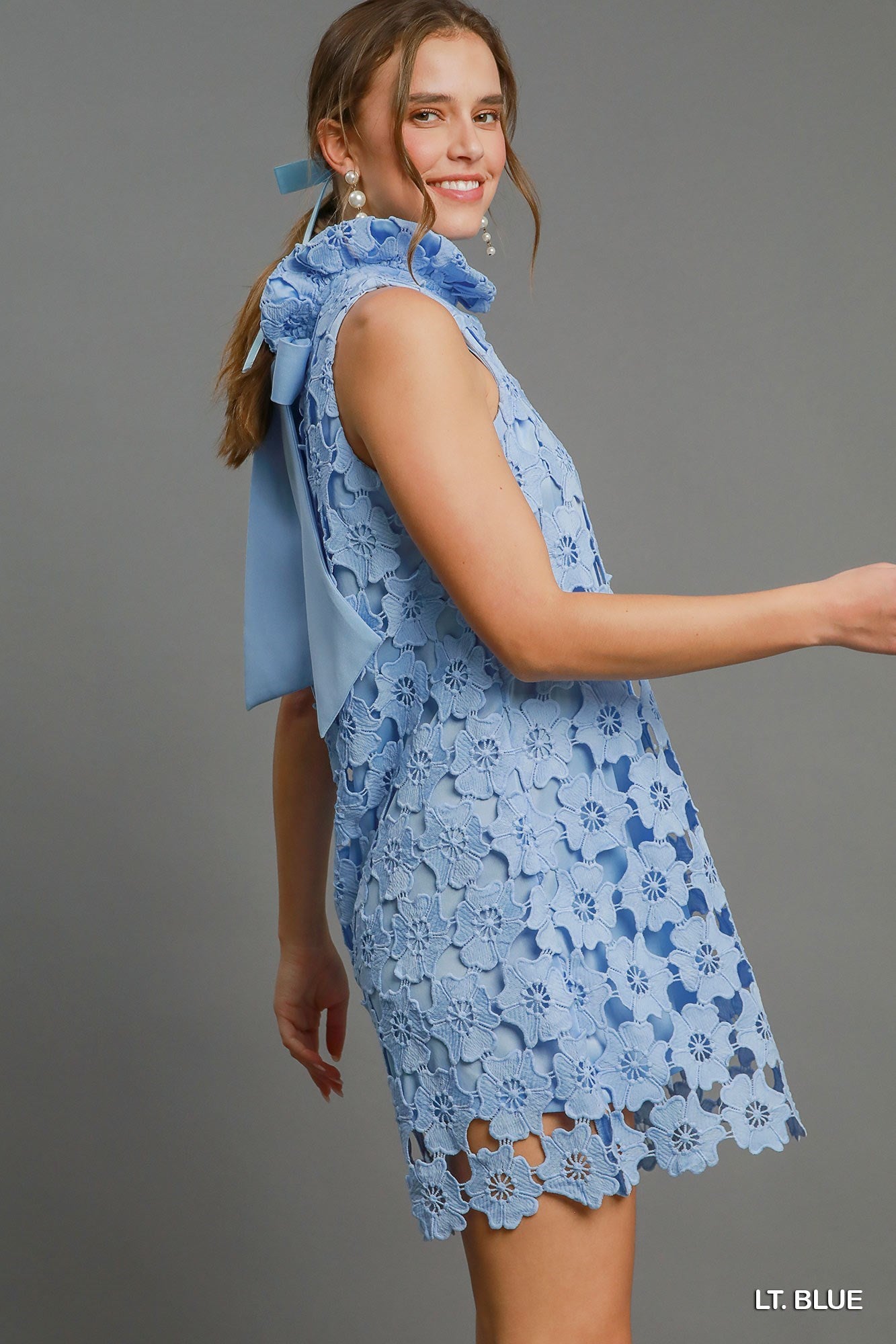 3D Floral Lace Mock Neck Dress
