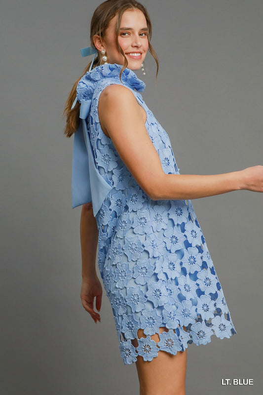 3D Floral Lace Mock Neck Dress